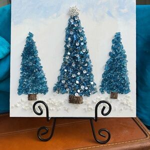 Blue crushed glass Christmas Tree Art